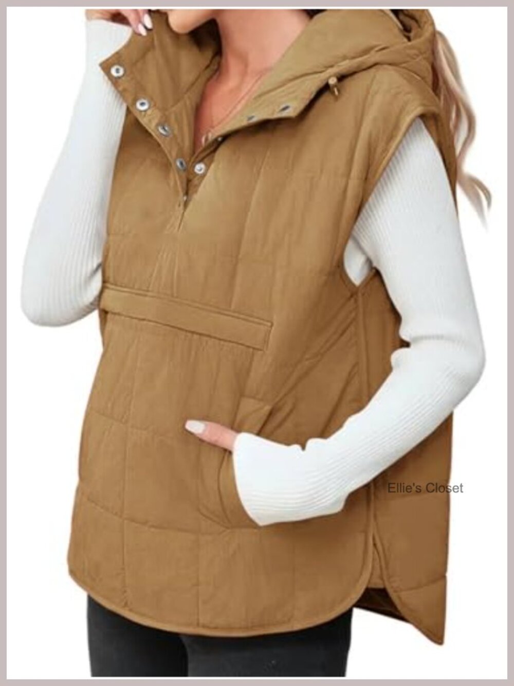 Quilted Puffer Vest Sleeveless Hoodie Kangaroo Pockets